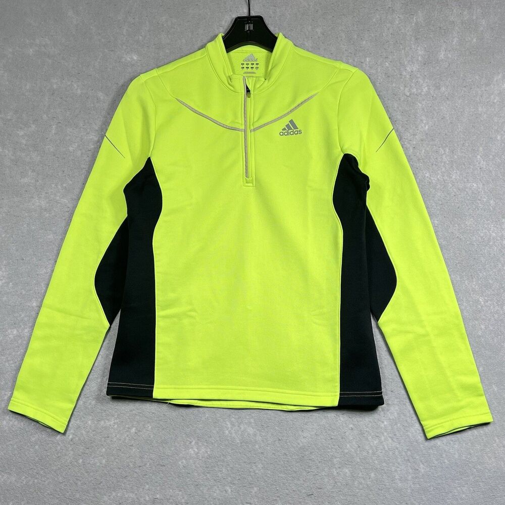 Adidas Climacool 1/4 Zip Pullover Neon Yellow Athletic Long Sleeve Women's Small